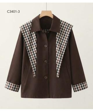 CHAQUETA CANDY · CON DETALLES DE CUADROS ·CHOCOLATE