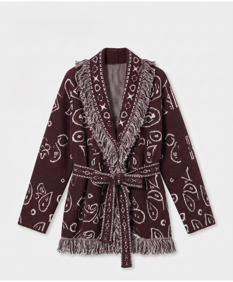 CHAQUETA ZAFIRA · ESTAMPADO ÉTNICO CON FLECOS