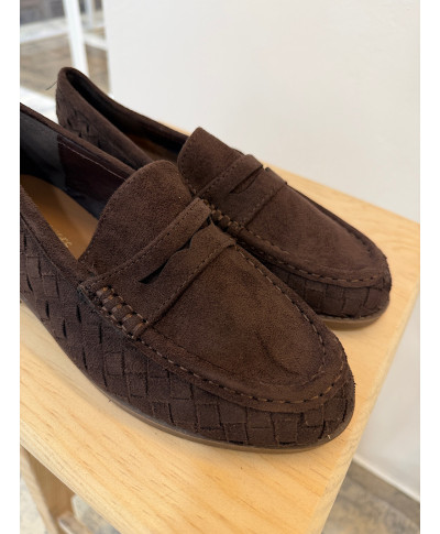 MOCASINES BELLAMY · EFECTO ANTE TRENZADO · CHOCO