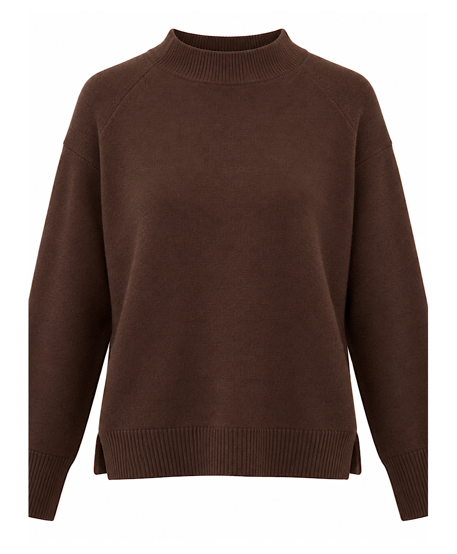 JERSEY LIORA · PUNTO BÁSICO DE CUELLO SEMIALTO · CHOCOLATE