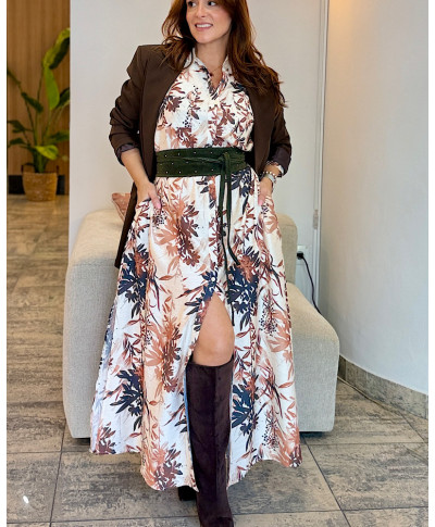 VESTIDO AITANA · CAMISERO FLORAL· MARRON