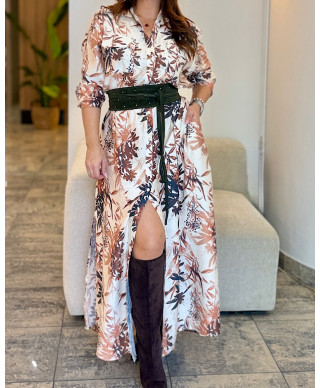 VESTIDO AITANA · CAMISERO FLORAL· MARRON